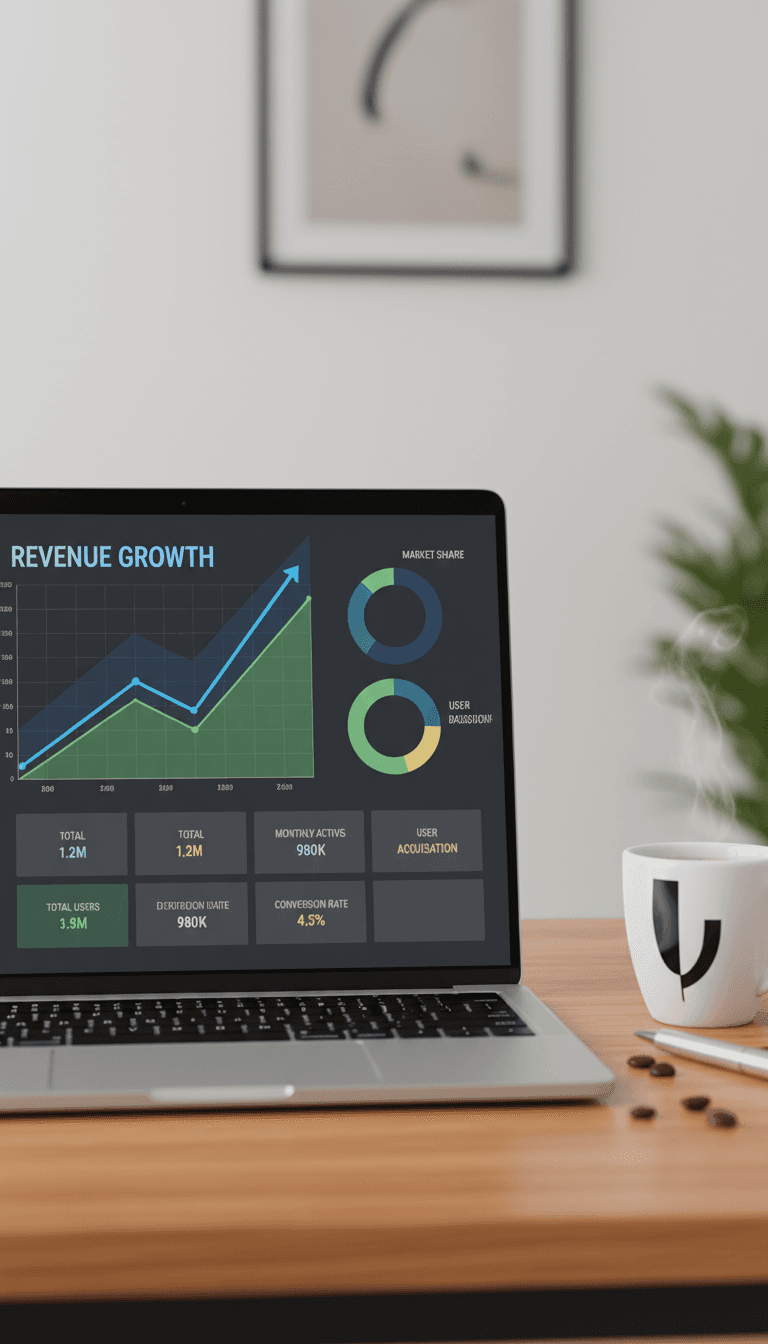 Laptop displaying marketing analytics and growth charts