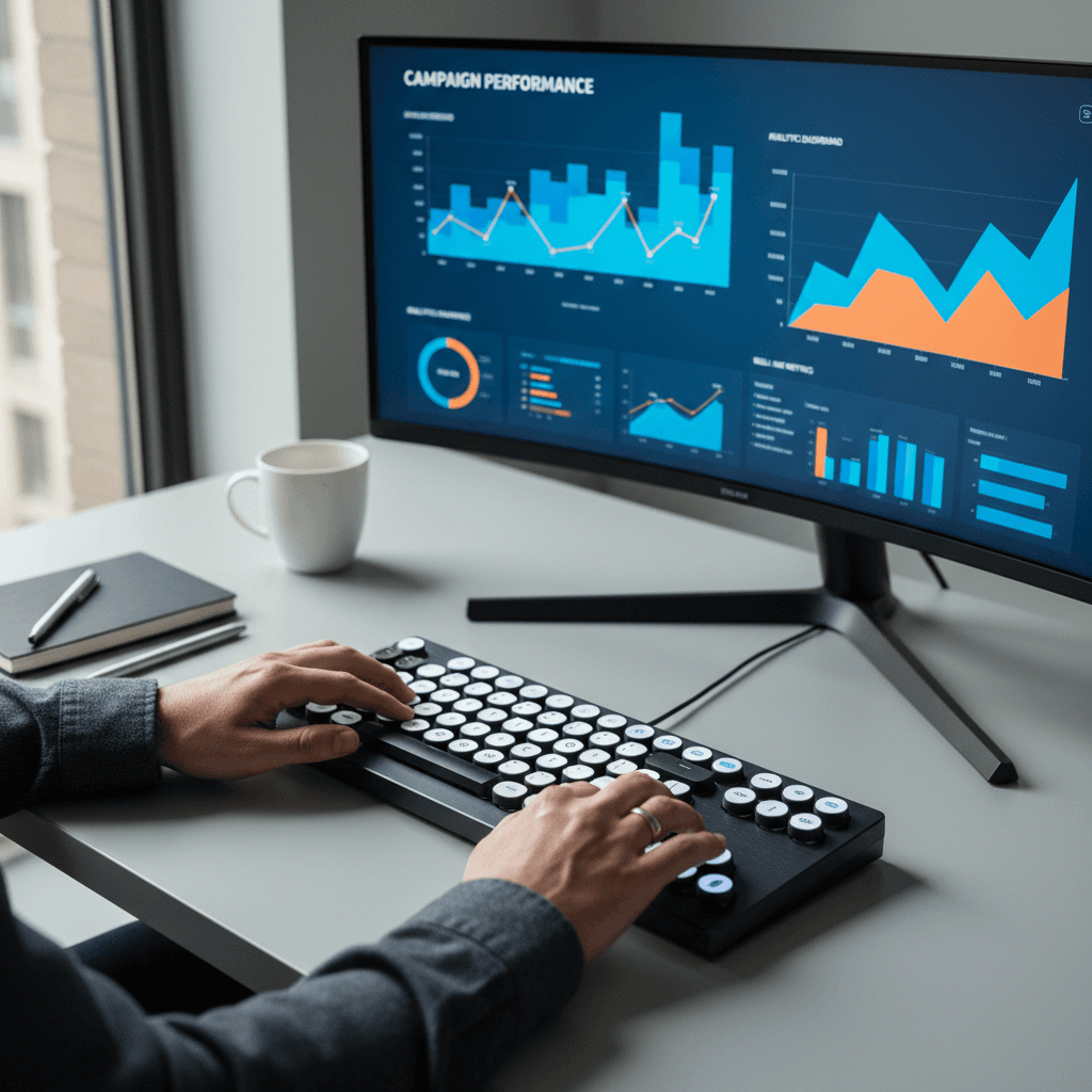 Digital advertising specialist reviewing campaign analytics