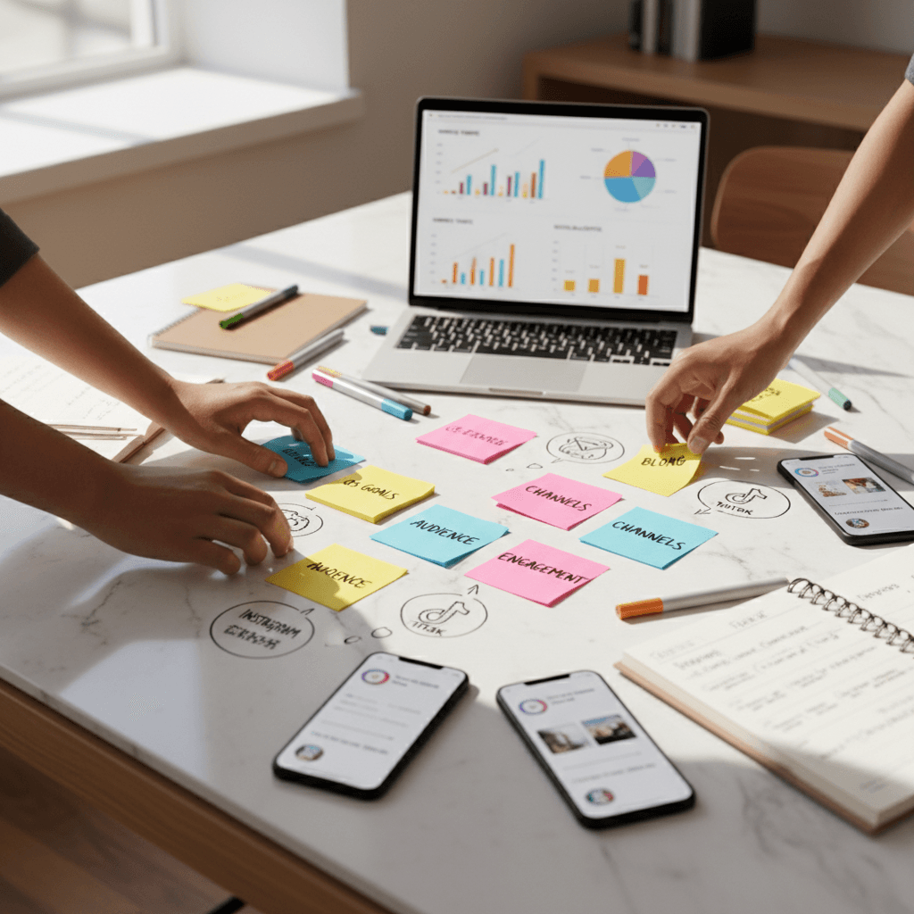 Marketing strategist planning campaign content calendar
